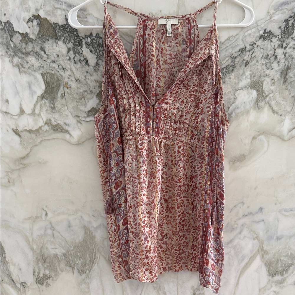 Joie Pink and Cream Printed V-Neck Camisole with Adjustable Straps